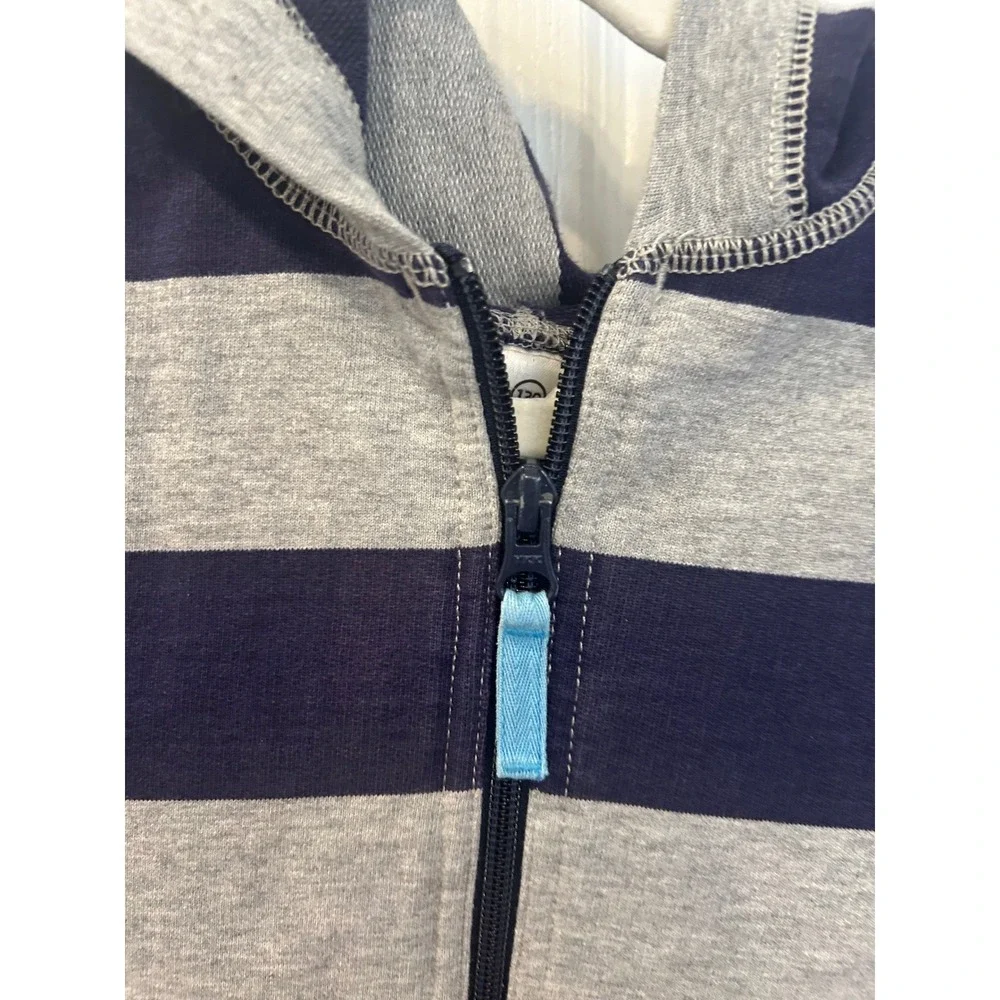 Hanna Andersson Navy Gray Striped Full‎ Zip Cotton Hoodie Sweatshirt 130 k7105